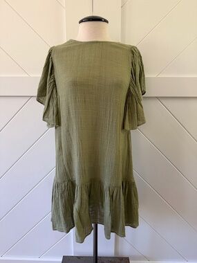 Zara Olive Green Ruffle-Hem Tunic Dress
